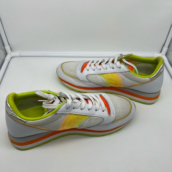 SAUCONY S60645-1 Jazz Triple White Yellow Orange Leather Mesh Low Sneakers sz 10 - Picture 12 of 17
